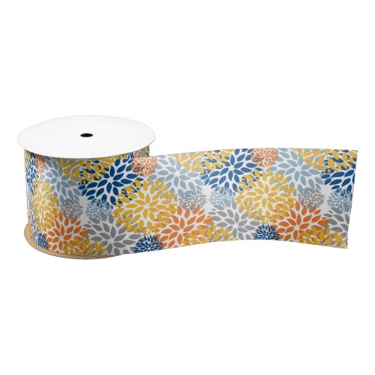 Zomer Bloemen Abstracte Heldere Kleuren Patroon Satijnen Lint (Spoel)