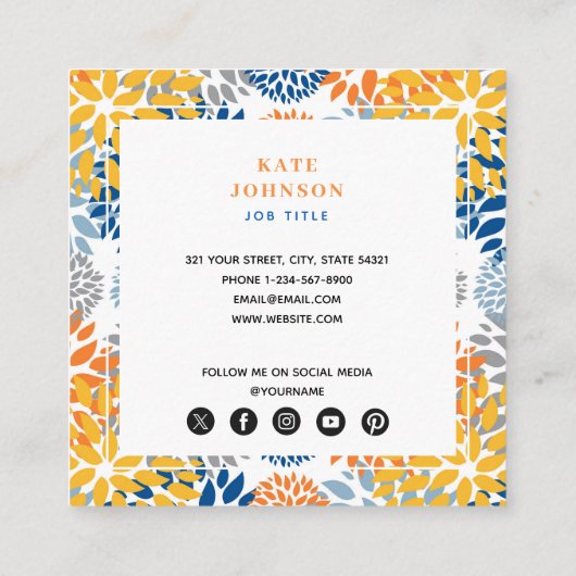 Zomer Bloemen Abstracte Heldere Kleuren Patroon Vierkante Visitekaartje (Achterkant)