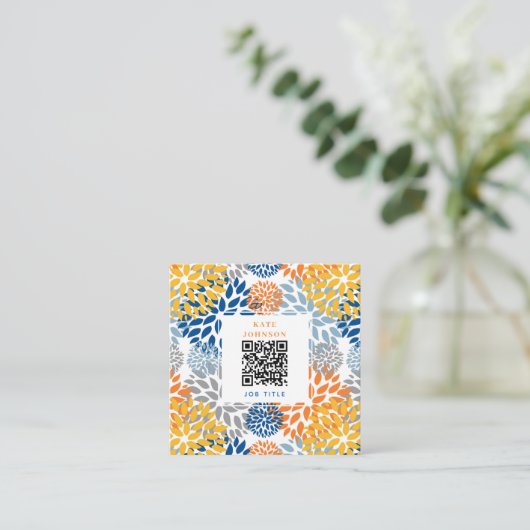 Zomer Bloemen Abstracte Heldere Kleuren Patroon Vierkante Visitekaartje (Staand voorkant)