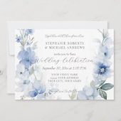Zomer Bloemen Blauw en Wit Elegant Bruiloft Kaart (Voorkant)