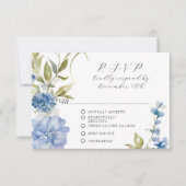 Zomer Bloemen Blauw en Wit Elegant Bruiloft RSVP Kaartje (Voorkant)