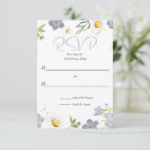 Zomer Bloemen Blauw Huwelijk RSVP (Staand voorkant)