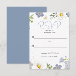 Zomer Bloemen Blauw Huwelijk RSVP Kaartje