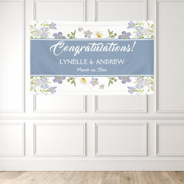 Zomer Bloemen Blauw Trouwbanner Spandoek