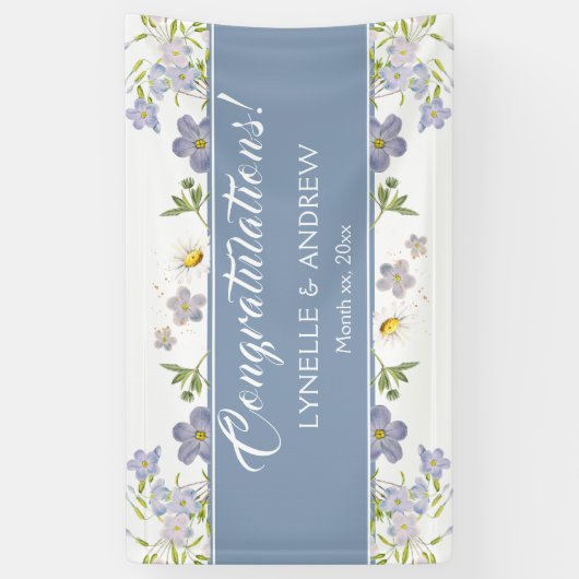 Zomer Bloemen Blauw Trouwbanner Spandoek (Verticaal)