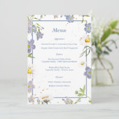 Zomer Bloemen Blauw Trouwmenu Menu (Staand voorkant)