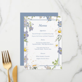Zomer Bloemen Blauw Trouwmenu Menu