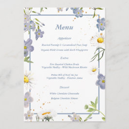 Zomer Bloemen Blauw Trouwmenu Menu