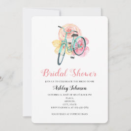 Zomer bloemen bruids douche uitnodiging. fiets kaart