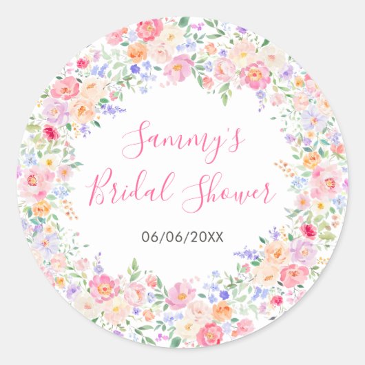 Zomer Bloemen Bruidsbruiloft  Ronde Sticker (Voorkant)