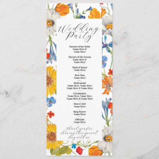 Zomer Bloemen Bruiloft Menu Ceremonie Details (Achterkant)