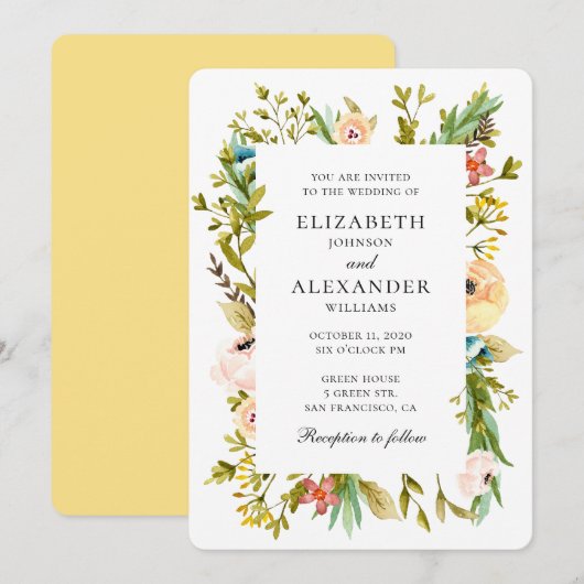 Zomer bloemen bruiloft uitnodiging. Bloementuin Kaart (Voorkant / Achterkant)