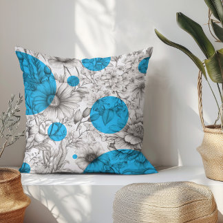 Zomer Bloemen decoratief Cyaan Blauw Retro pioenen Kussen