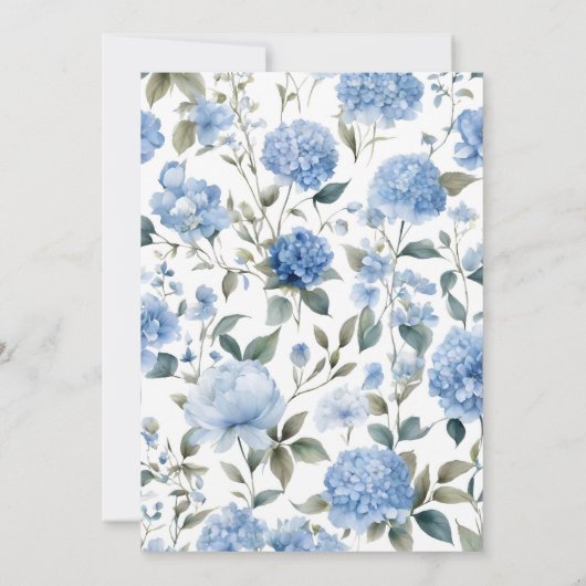 Zomer Bloemen Elegant Blauw en Wit Bruiloft Kaart (Achterkant)