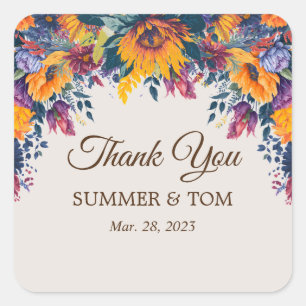 Zomer Bloemen elegant Dank je wel Vierkante Sticker