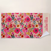 Zomer Bloemen Kleurrijk Roze Gepersonaliseerd Strandlaken (Voorkant)