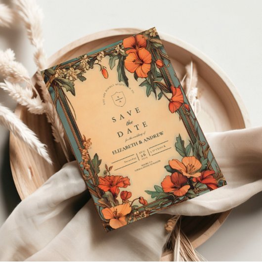 Zomer Bloemen Lijst Art Nouveau Huwelijk Kaart