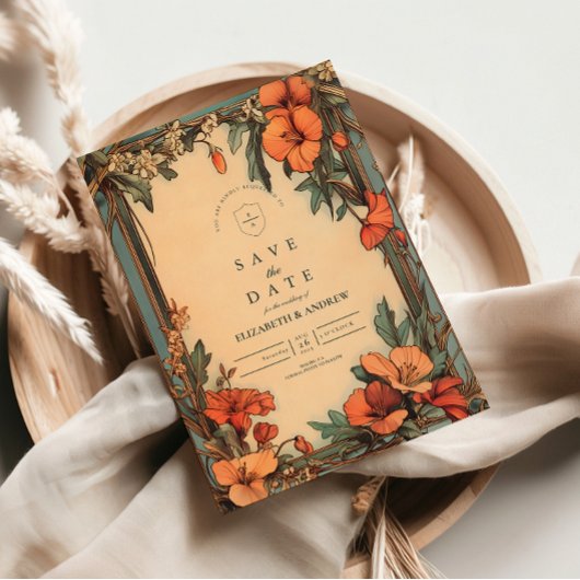 Zomer Bloemen Lijst Art Nouveau Huwelijk Save The Date