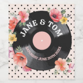 Zomer Bloemen Records Bruiloft Fles Muziek Wijn Etiket (Enkel label)