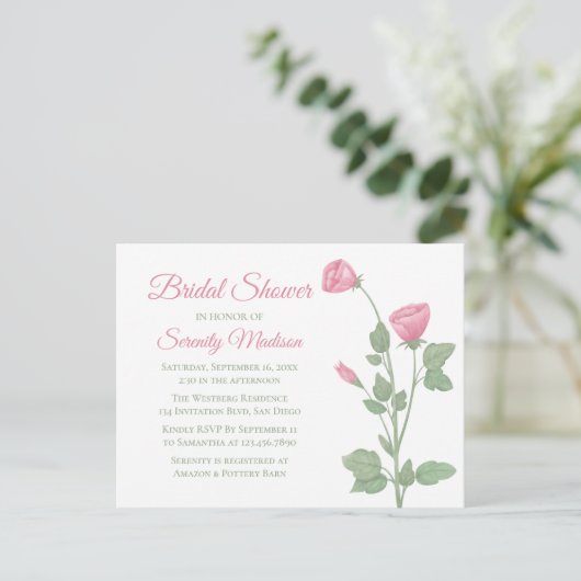 Zomer Bloemen Roze Bloemen Tuin Vrijgezellenfeest Uitnodiging Briefkaart (Staand voorkant)