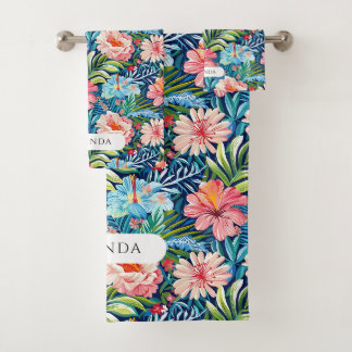 Zomer Bloemen Tropisch Bloemmotief Bladeren Bad Handdoek