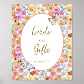 Zomer Bloemen Vlinder Kaarten en Gift Sign Poster