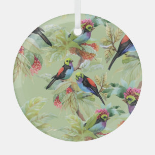 Zomer Bloemen Vogels: Tropisch patroon Glas Ornament
