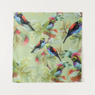 Zomer Bloemen Vogels: Tropisch patroon Wandkleed
