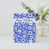 Zomer bloemendiepblauwe verjaardagskaart briefkaart (Staand voorkant)