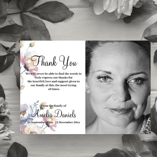 Zomer Bloemenfoto in het geheugen Dank u kaart