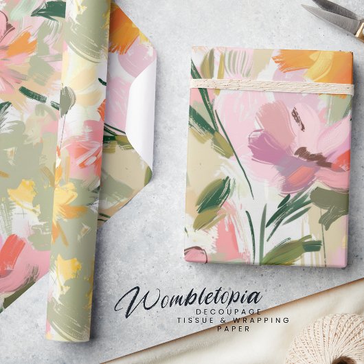  zomer bloemenperzik Waterverf decoupage Cadeaupapier