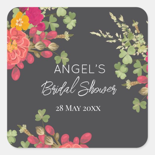 Zomer bloementuin bruiloftsuitnodiging vierkante sticker (Voorkant)