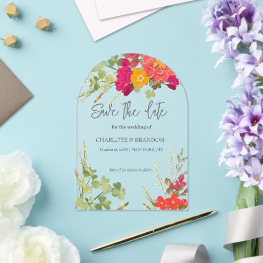 Zomer Bloementuin Wildbloemen Bruiloft Acryl Uitnodigingen (Insitu (Huwelijk))