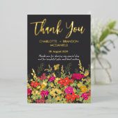 Zomer Bloementuin Wildbloemen Bruiloft Dank u Folie Uitnodiging (Staand Voorkant)