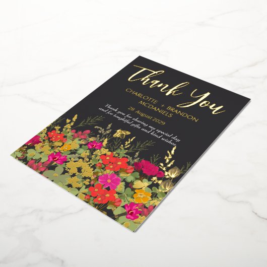 Zomer Bloementuin Wildbloemen Bruiloft Dank u Folie Uitnodiging (Gedraaid)