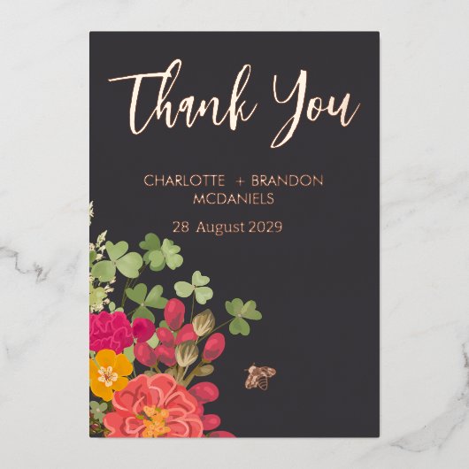 Zomer Bloementuin Wildbloemen Bruiloft Dank u Folie Uitnodiging (Voorkant)