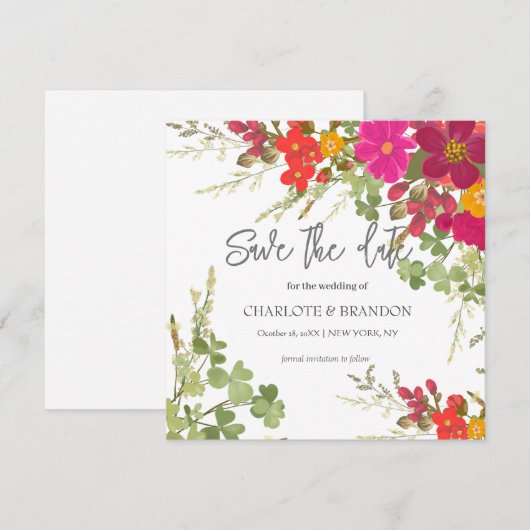 Zomer Bloementuin Wildbloemen Bruiloft Kaart (Voorkant / Achterkant)