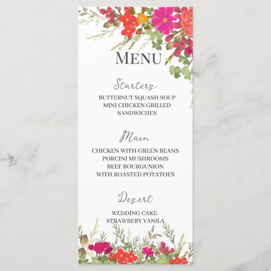 Zomer Bloementuin Wildbloemen Bruiloft Menu (Voorkant)