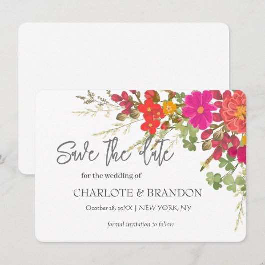 Zomer Bloementuin Wildbloemen Bruiloft Save The Date (Voorkant / Achterkant)