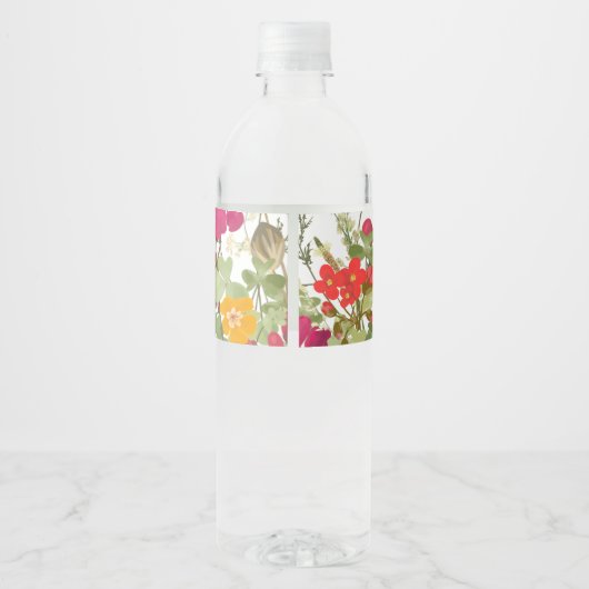 Zomer Bloementuin Wildbloemen Bruiloft Waterfles Etiket (Achterkant)