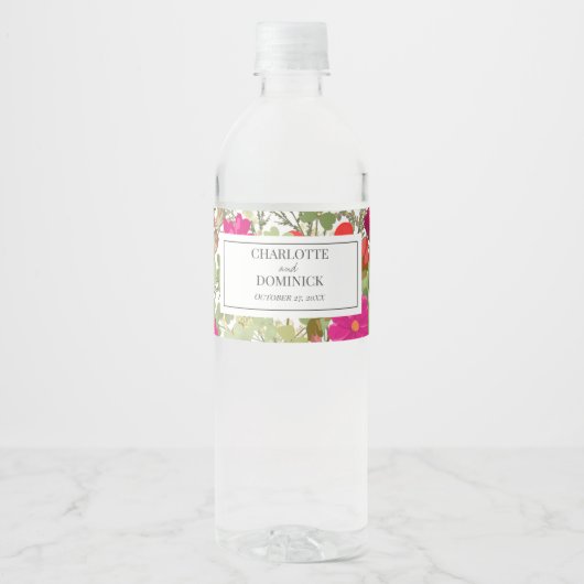 Zomer Bloementuin Wildbloemen Bruiloft Waterfles Etiket (Voorkant)