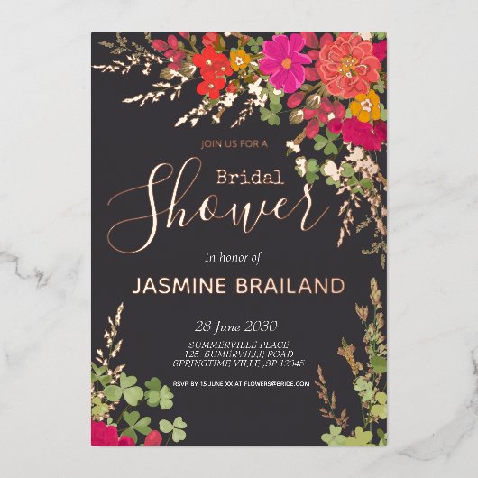 Zomer Bloementuin Wildbloemen Vrijgezellenfeest Fo Folie Uitnodiging (Voorkant)