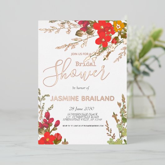 Zomer Bloementuin Wildbloemen Vrijgezellenfeest Folie Uitnodiging (Staand Voorkant)