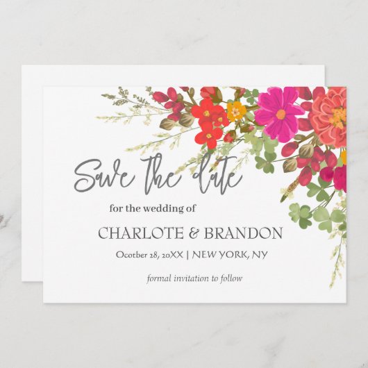 Zomer bloementuin wilde bloemen bruiloft save the date (Voorkant / Achterkant)