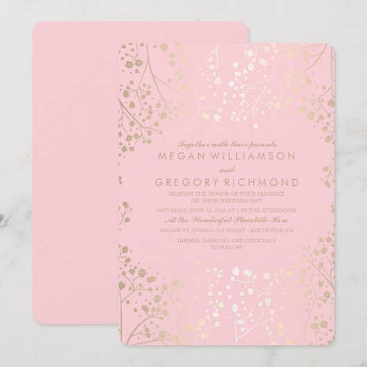 Zomer Bloemige Baby's Breath Elegante Trouw Kaart (Voorkant / Achterkant)