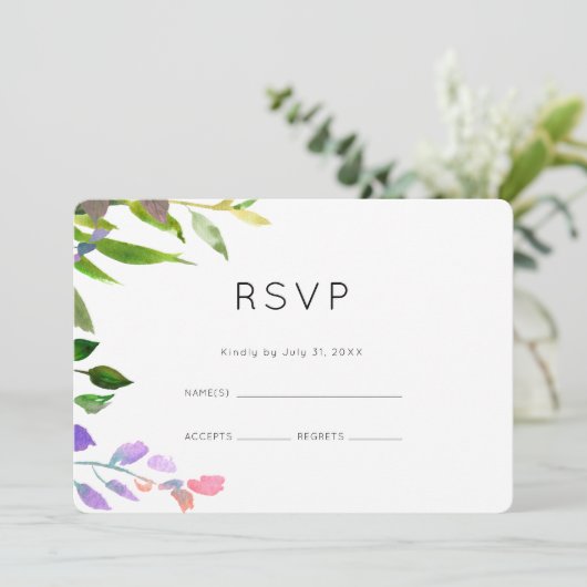 Zomer Bloemige Watercolor Trouw RSVP Kaart (Staand voorkant)