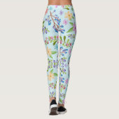 Zomer bloemontwerp met gladmakende groene bladeren leggings (Achterkant)