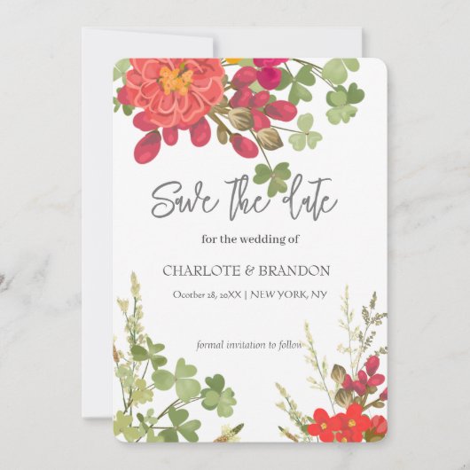 Zomer bloemrijke tuin wilde bloemen bruiloft save the date (Voorkant)