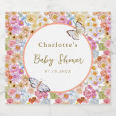 Zomer Bloom Bloemen Vlinder Baby shower Custom Sparkling Wijnetiket (Enkel label)