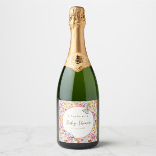 Zomer Bloom Bloemen Vlinder Baby shower Custom Sparkling Wijnetiket